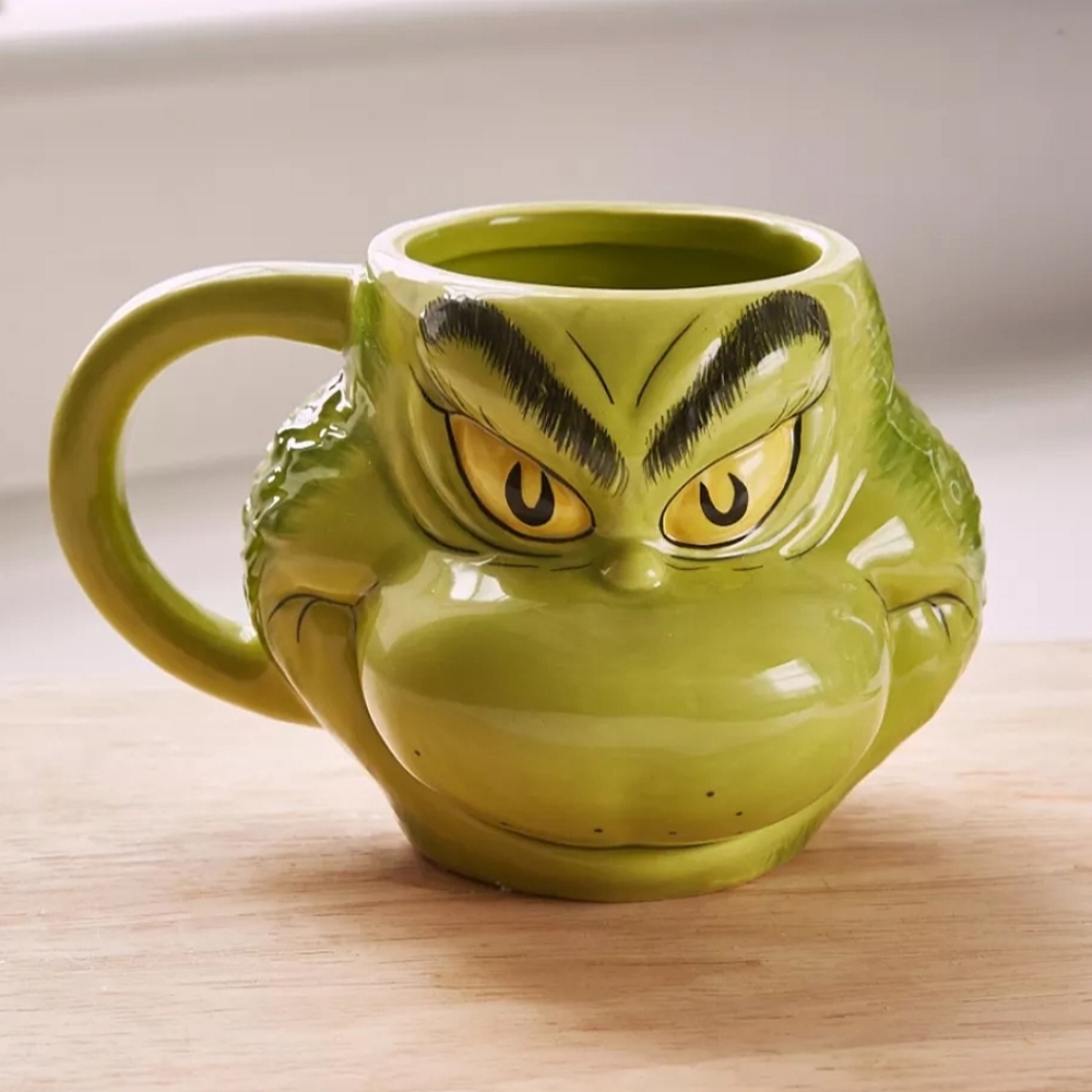 Dr. Seuss Sculpted Grinch Face Christmas Mug From Urban Outfitters 16 Oz